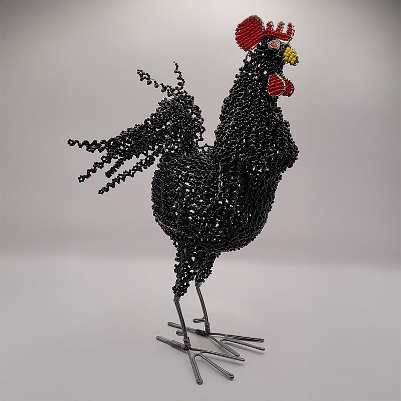 Black Rooster Beaded Umgani - Front Right View