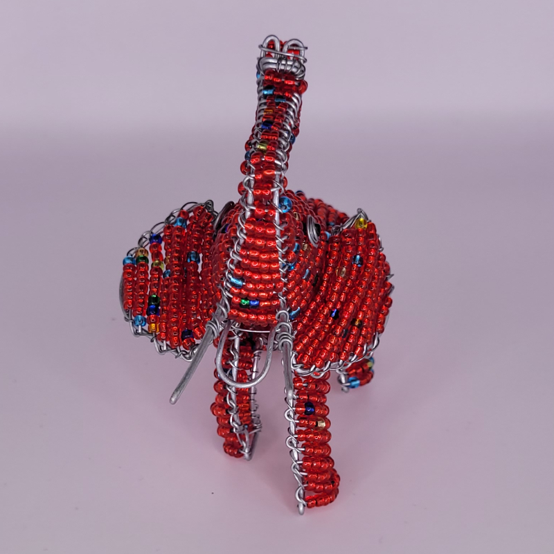 Red Elephant Front View - Handmade from beads