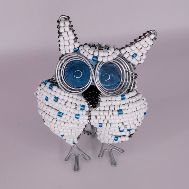 owl-white-front-view Beaded Owl White - Front View