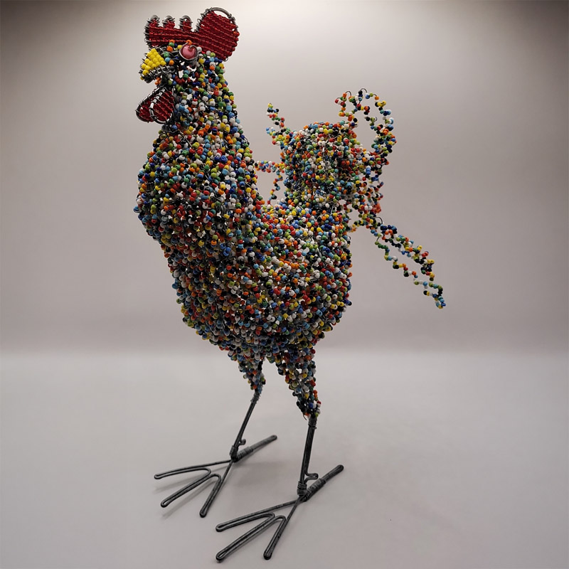 Multi Colored Rooster Beaded Umgani - Front Left View
